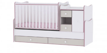 Lorelli MiniMax kombi ágy 72x190 - White & Pink Crossline / Fehér & Pink csíkozás